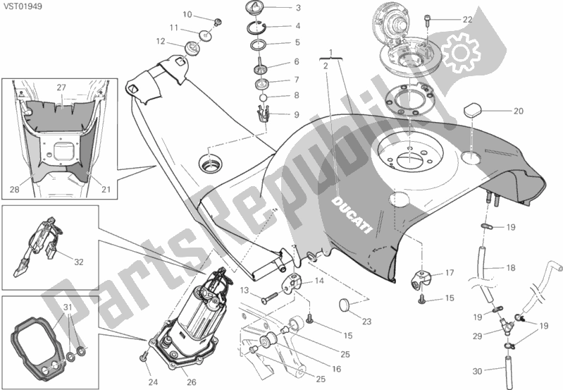 Todas as partes de 30a - Tanque do Ducati Superbike Panigale V4 S Corse 1100 2019